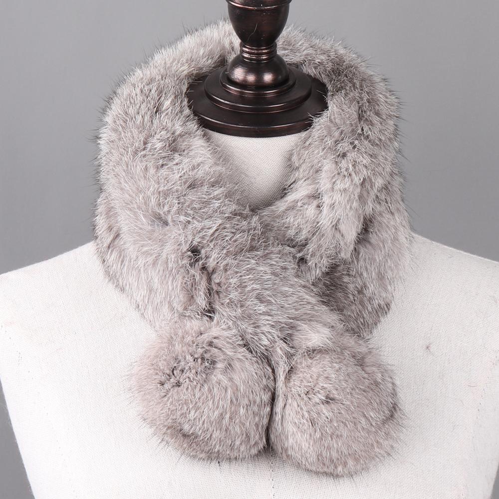 Hot Sale Women Winter Real Rabbit Fur Scarf Lady Warm Rabbit Fur Scarves Knit Natural Real Rabbit Fur Ring Casual Muffler