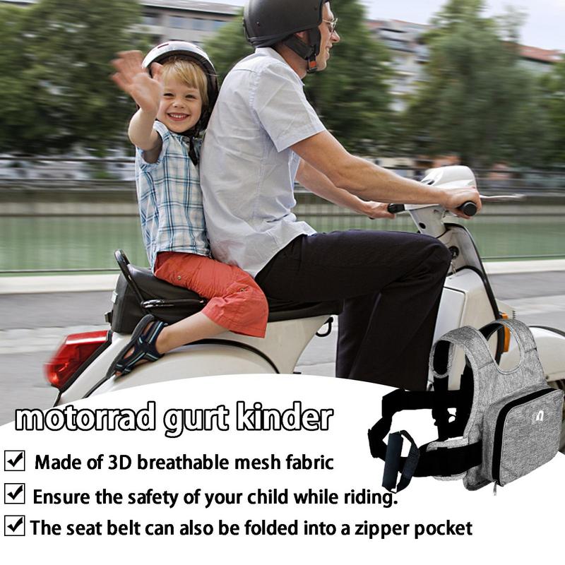 Oxford Cloth Motorcycle Safety Belt For Kids With Bag Rear Seat Grab Handle Strap Harness Adjustable Child Reflective Strip