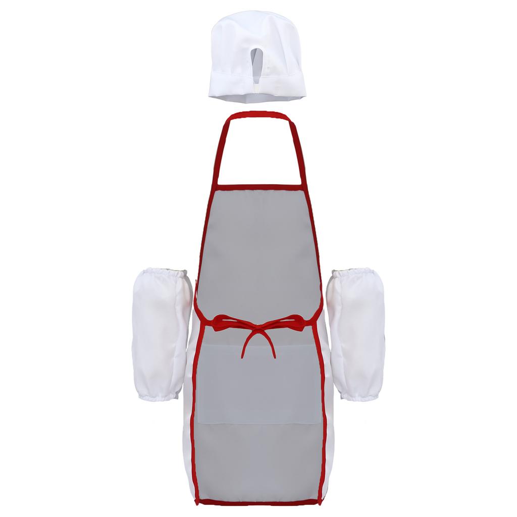 Children‘s Cooking Apron Set 3Pieces: Elastic Band Chef Hat, Oversleeves & Bib Apron with Pocket for Mess-Free Baking