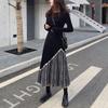 KOSY Houndstooth Knitted Skirts Women Oversized Midi Skirt Vintage High Waist Elegant Chic Office Lady Winter Black Pleated Skirt