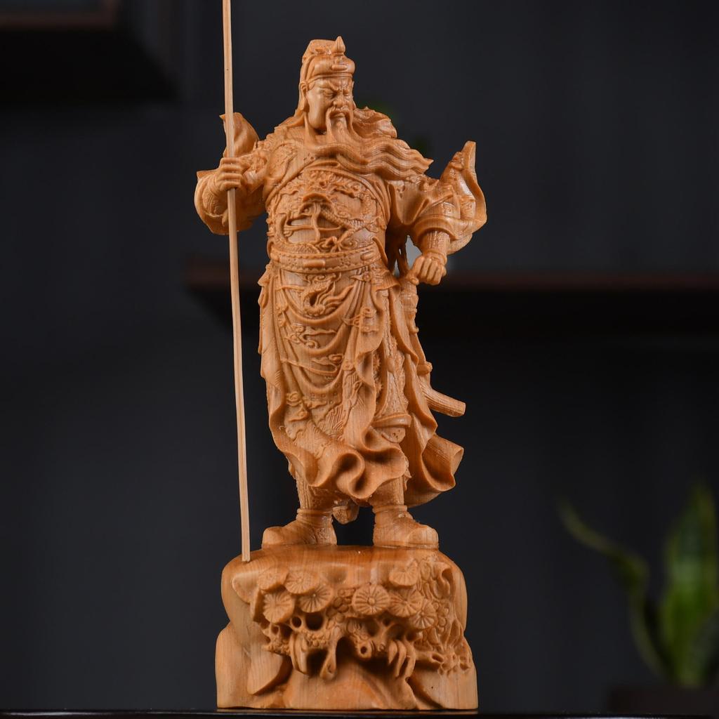 Taihang Cliff Cypress Wood Guan Yu Martial God of Wealth Carving: Solid Wood Desktop Ornament