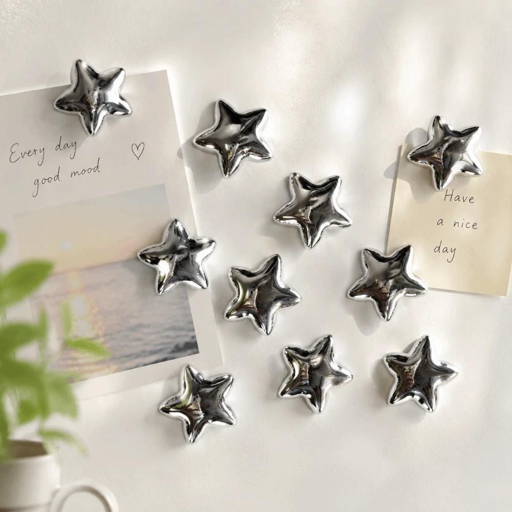 5/10 Pcs Silver Stars Fridge Magnet Strong Magnet Refrigerator Decals Photo Wall Mounting