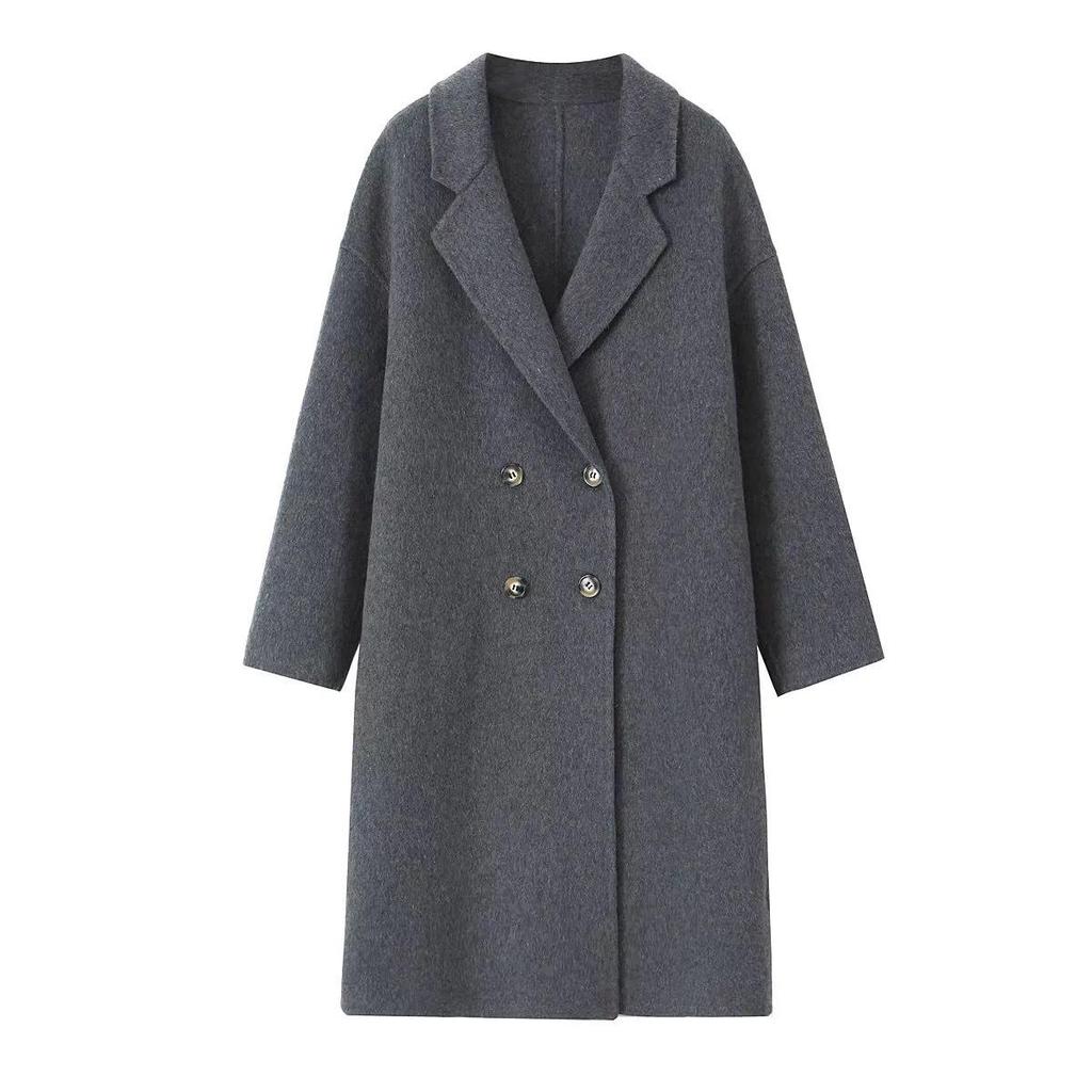 Women's Double-Faced Wool Double-Breasted Long Coat - Classic Suit