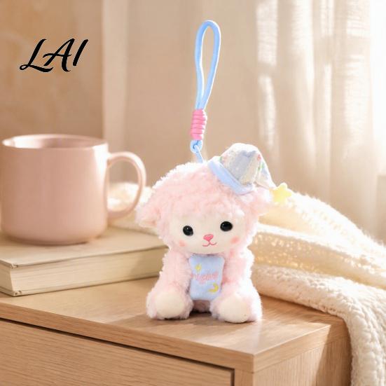 Cute Animal Pendant for Backpack Goodnight Sheep Plush Keychain Sleepy Lamb Stuffed Toy with Nightcap Nursery Decor Hanging Soft Fluffy Bag