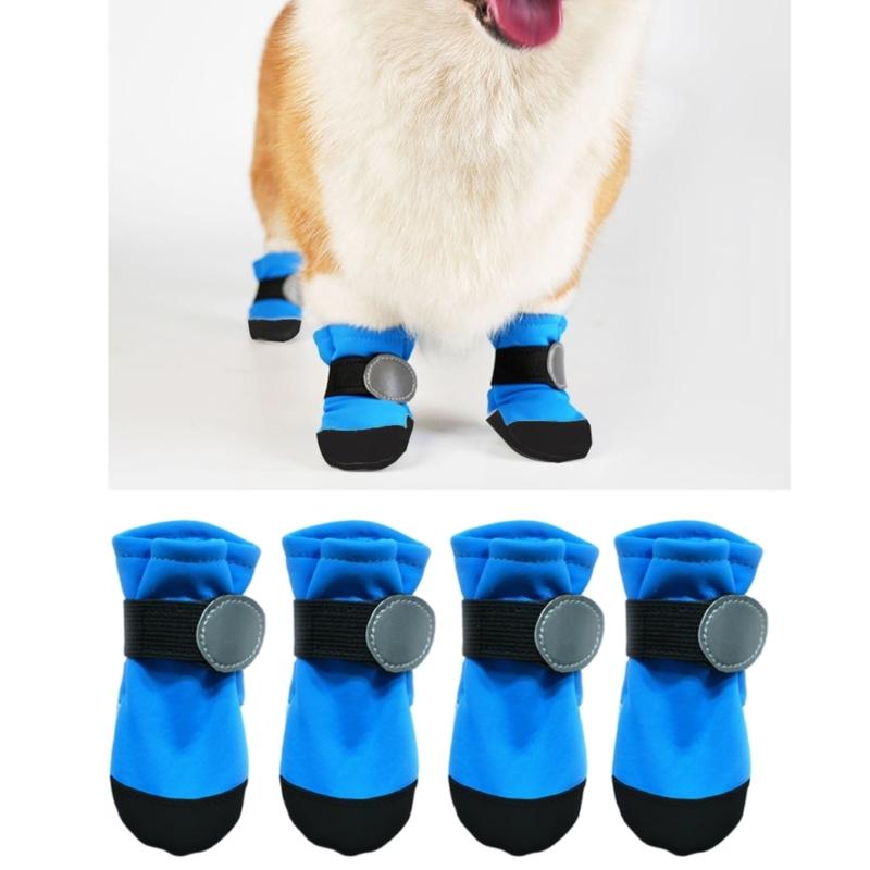 Pack of 4 Reflective Dog Bootie Waterproof AntiSlip Soles Soft Rain Shoes Paw Protectors for Small Breeds Hiking Walking