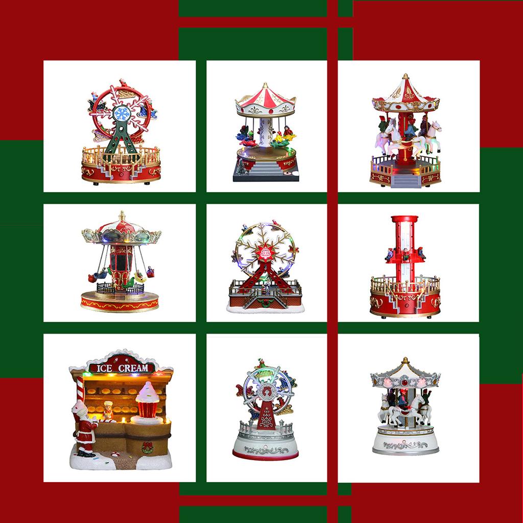 Christmas Playground Rotating Animation Decoration Gift Customizable Carousel Horse Decor Rotating Music Boxes with Light Toys