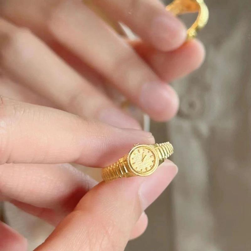 2023 Damen 24K Goldplattierter Offener Verstellbarer Uhr Weißer Ring