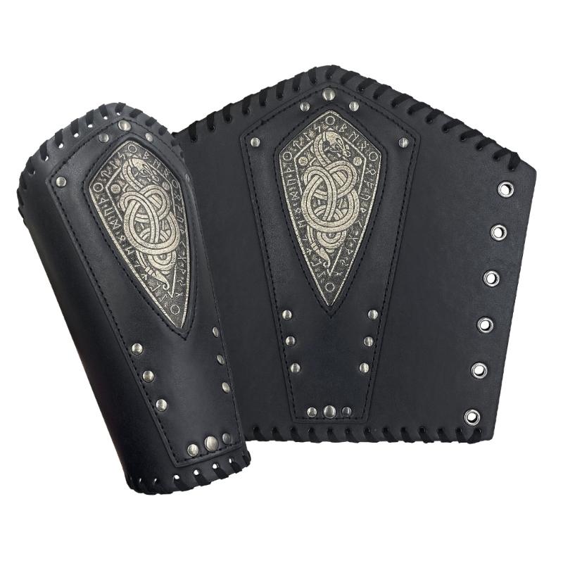 Halloween Medieval Arm Bracer with Embossed Pattern Adult Role Play Renaissances Pirate Knight PU Pirate Wristband