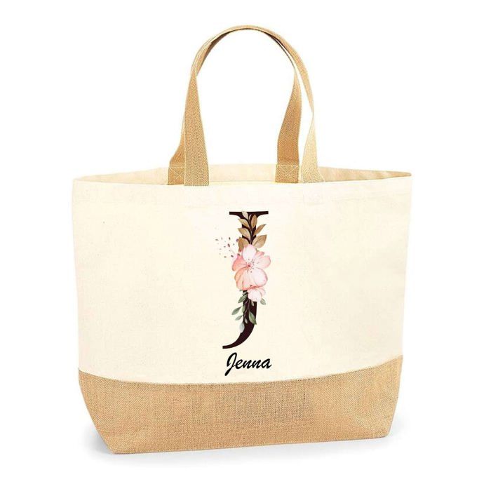 Cabas de plage - PLANETEE - Jenna Lettre Fleur - Multicolore - Jute naturel - Fabriqué en France