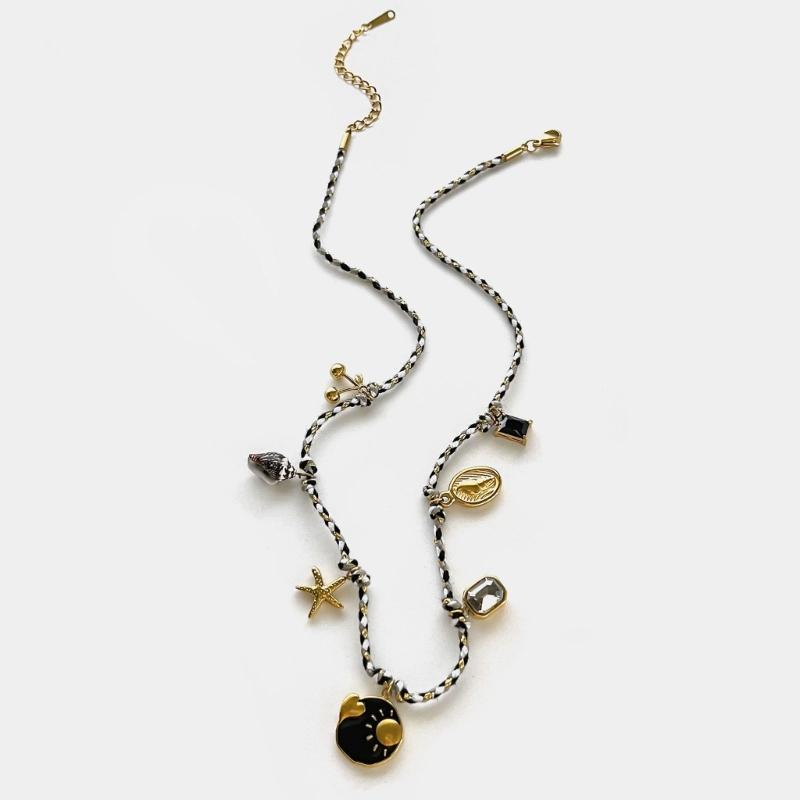Summer Stainless Steel Necklace Sea Themed Starfish and Heart Charm Drop Oil Neckwear Enamel Jewelry Accessory