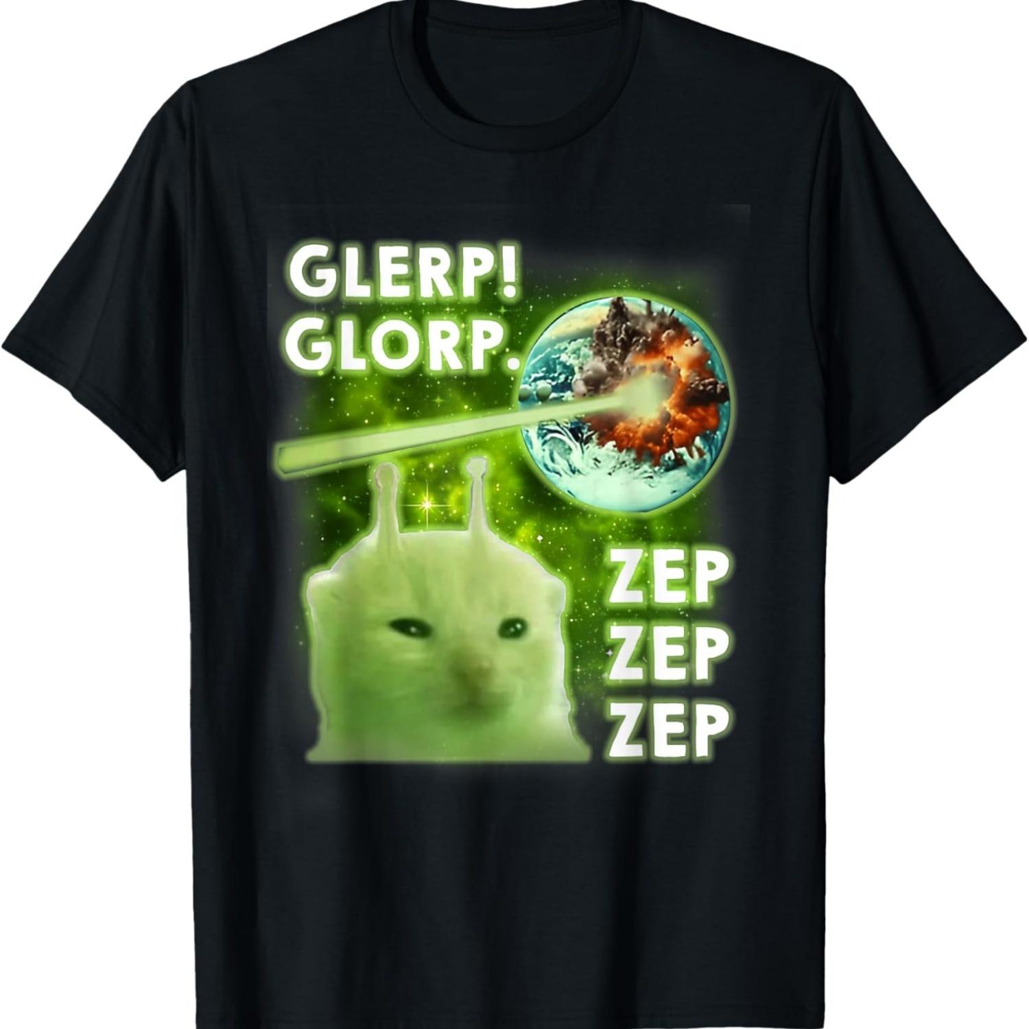 

Glerp Glorp Funny Alien Cat Cat Meme Brainrot Dank Memes Men Women T-Shirt S чёрный