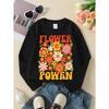 European sizes Girls Crew Neck Sweatshirt Retro Flower Power Vintage Floral Print, Soft Cozy Pullover, Warm Casual Outfit