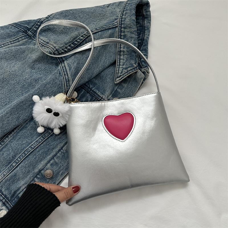 

Chic Black White Pink Silver Pu Tote Bag Stylish Casual Shoulder Crossbody Bag For Daily Use срібний