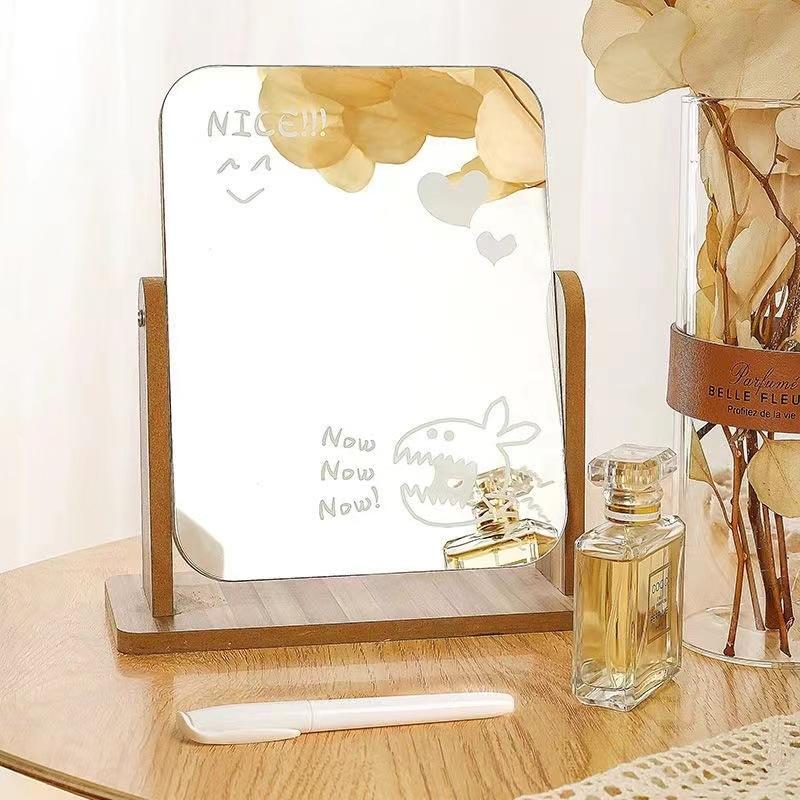 Wooden Vanity Mirror Desktop Dresser Table Makeup Mirror Large Vintage Style for Home Dorm Student Desk  Mirror Makeup