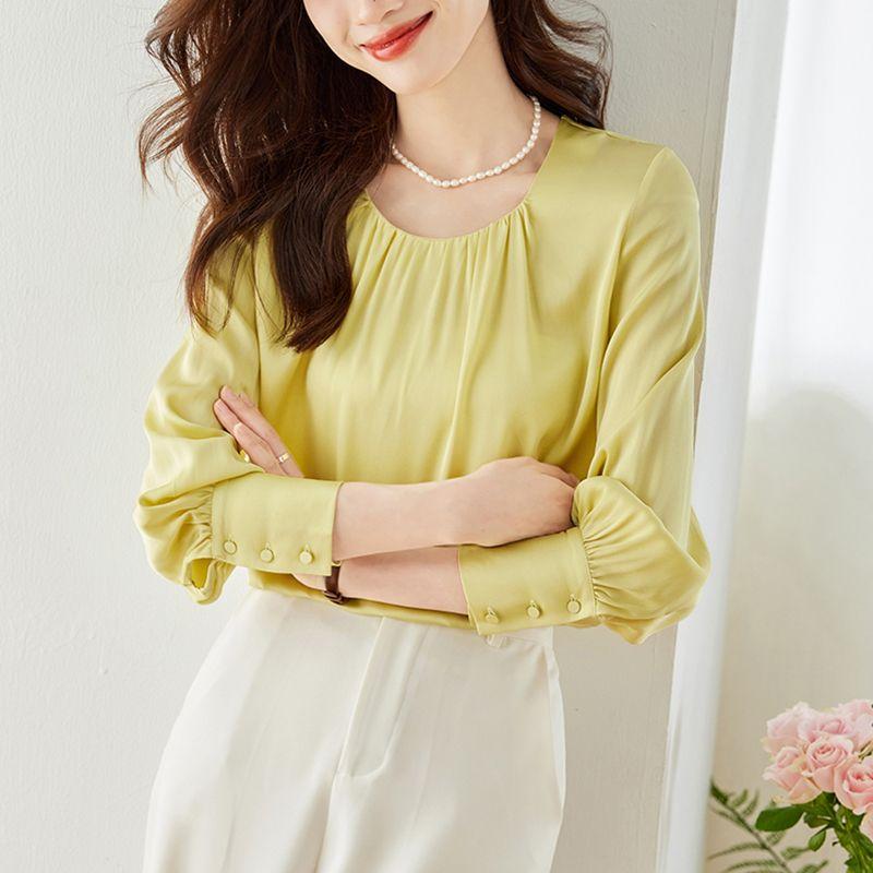 

Элегантная и стильная женская блузка на осень, утягивающая и модная рубашка XL жёлтый