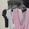 Bambus Mesh Pustende Yoga Bluse: Lettvektig, Hul Design, Stor Ryggløs Sportstopp