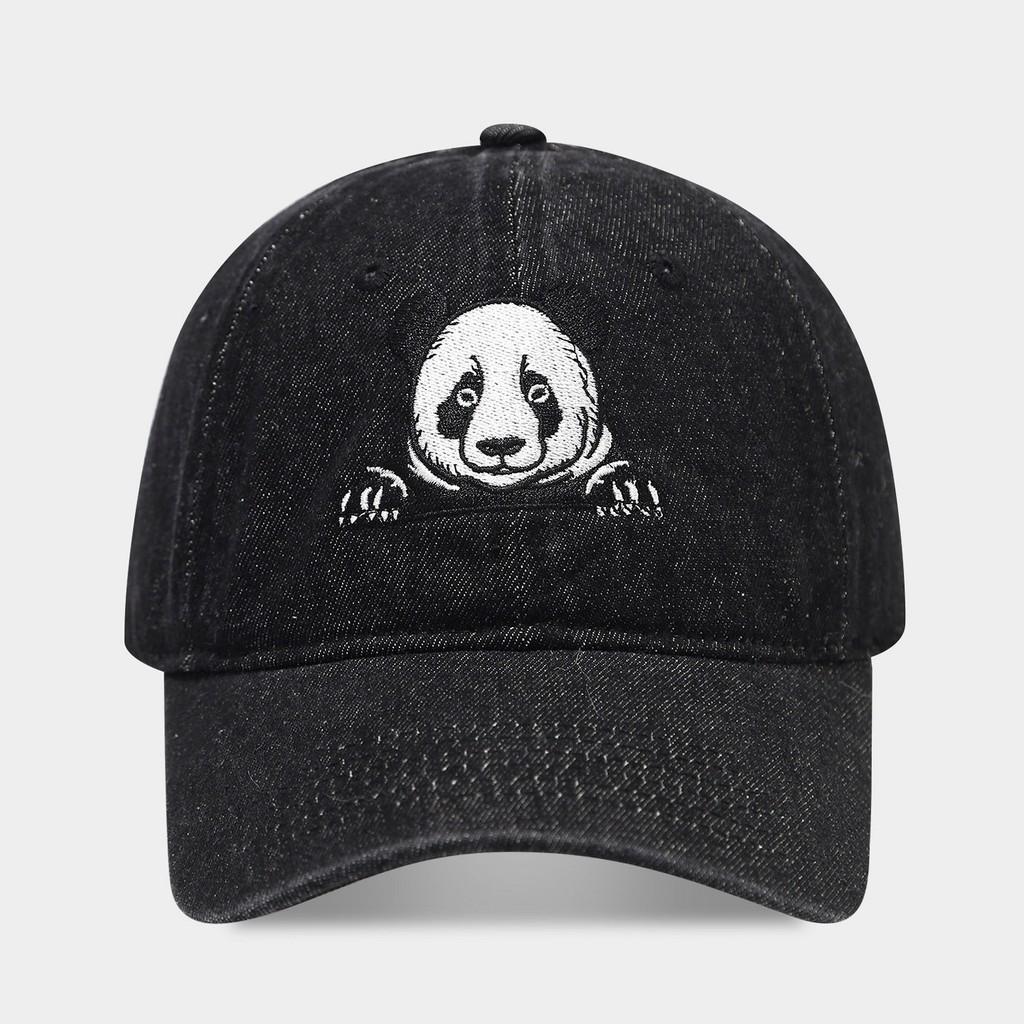 Bestickte Denim-Baseballkappe mit Panda und Sonnenschutz für lässige Sommerkleidung