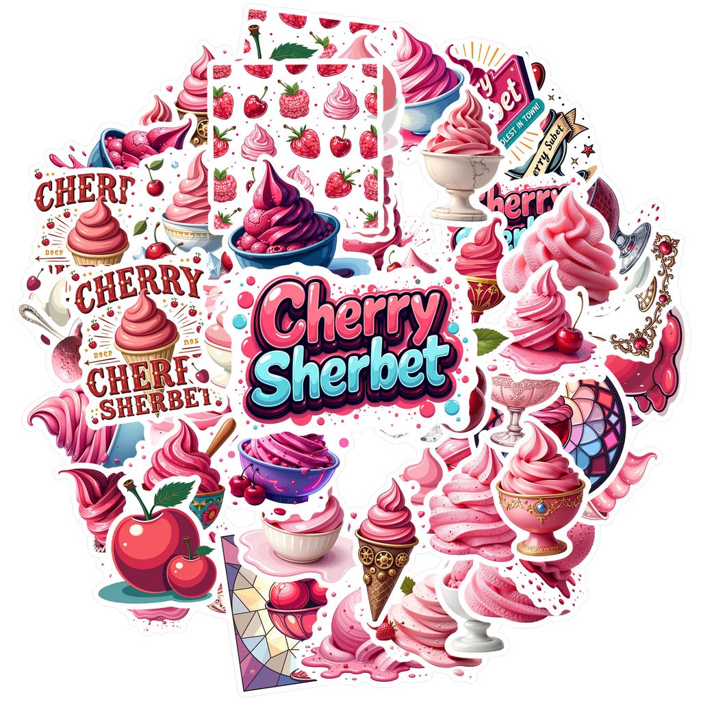 35-50pcs Pink Strawberry Ice Cream Dessert Stickers Cartoon Snacks Food Graffiti Decals Stationery Sticker Reward Gift