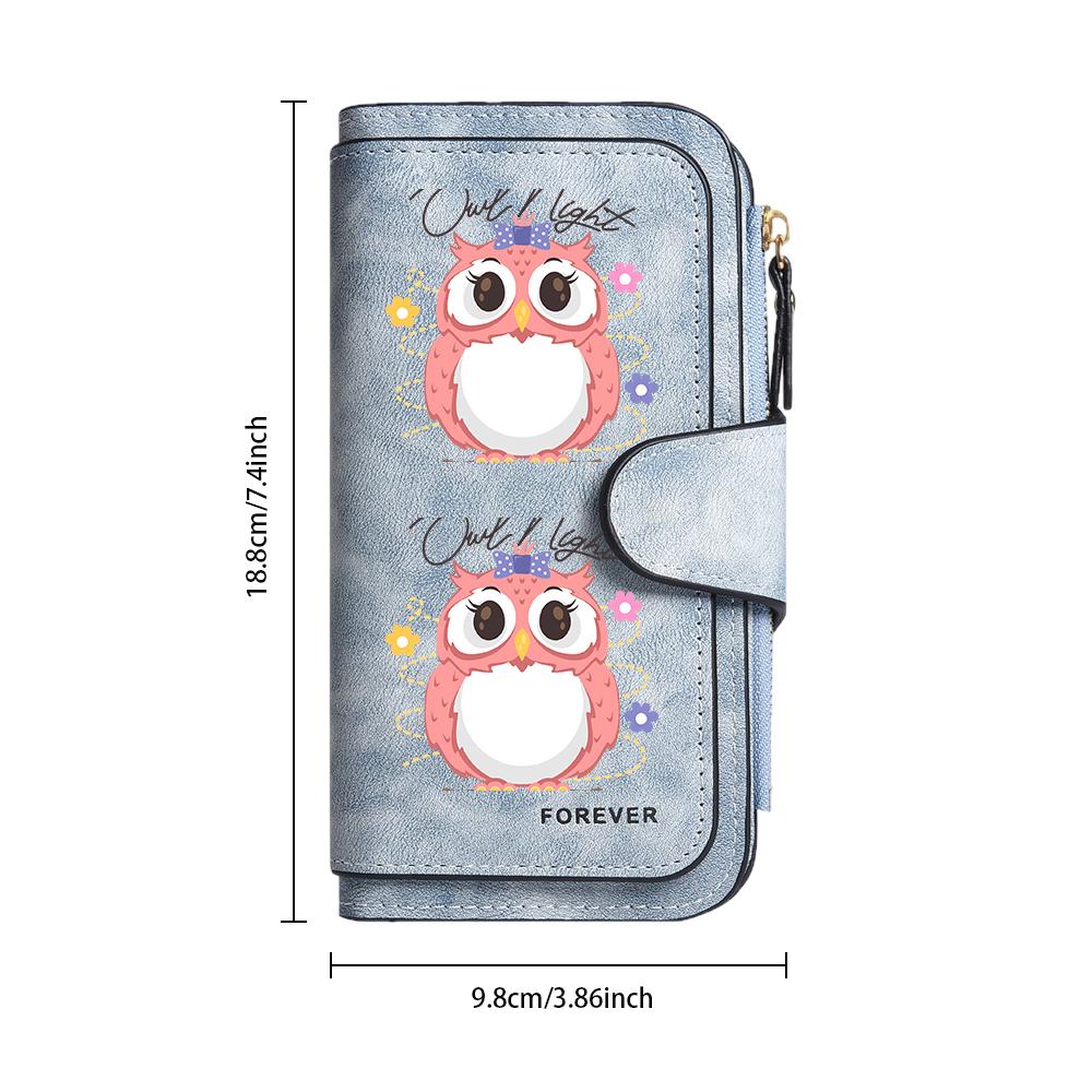 Cute Owl Printed Long Wallet for Women Fashion Casual Portable PU Leather Multi Slot Card Holder Purse