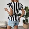 YYFS Women's Fashion Casual Summer Spring Stripe Print Short Sleeve V-Neck Blouses & Shirts