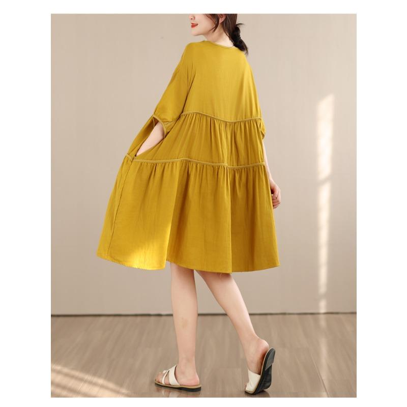 DIMANAF New 2026 Women Plus Size Summer Long Dress Sundress Loose Oversize Maxi Lady Floral Cotton Dress Solid