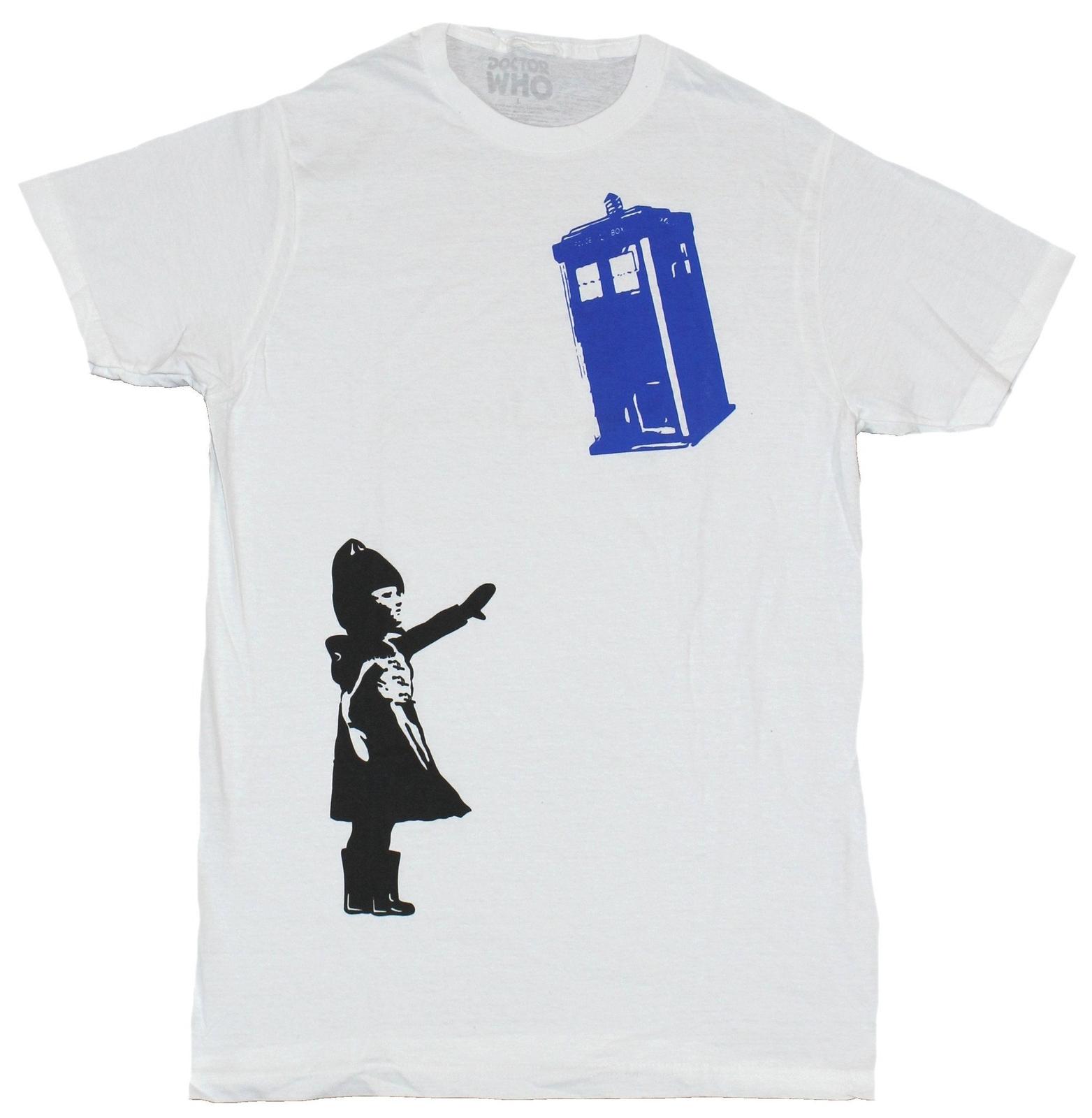 Doctor Who Adult New T-Shirt - Floating Public Call Box Graffiti Style L
