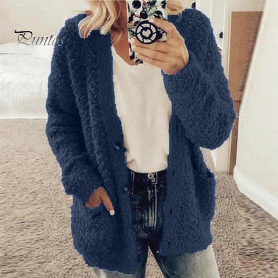 Thicken Women Winter Coat Plush Solid Color Long Sleeves Cozy Lady Keep Warm Cardigan Plus Size Single-breasted for Outdoor