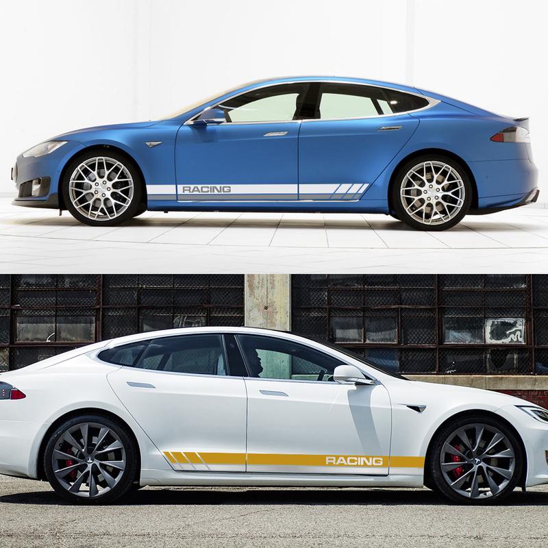 2PCS Car Door Racing Stripe Sticker Vinyl Decor Auto Waterproof Exterior Tuning Accessories For Tesla Model 3 Y S X 2016-2024