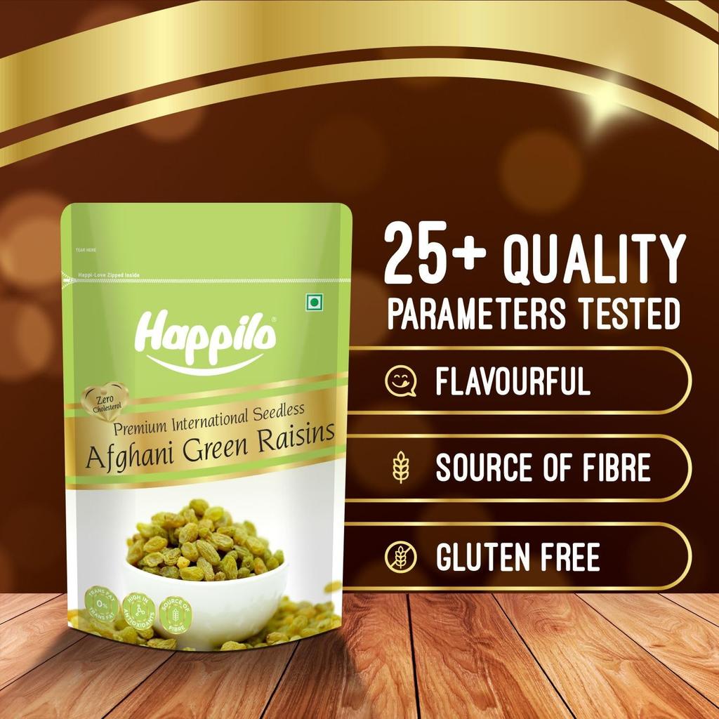 Afghanische grüne Rosinen (200 g), Premium Internationale Kernlose Afghanische Grüne Rosinen, Happilo