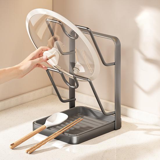 Topfdeckelhalter mit Abtropfschale U-förmiges Rillendesign Kohlenstoffstahl Utensilien Küchenorganisator Abtropfschale Topfdeckelständer