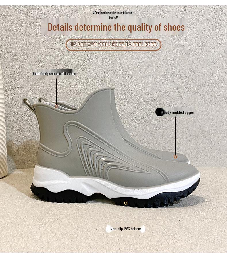 Women's Waterproof Rain Boots: Short-Cuffed Non-Slip Summer Shoes for Outdoor Wear and Kitchen Use.