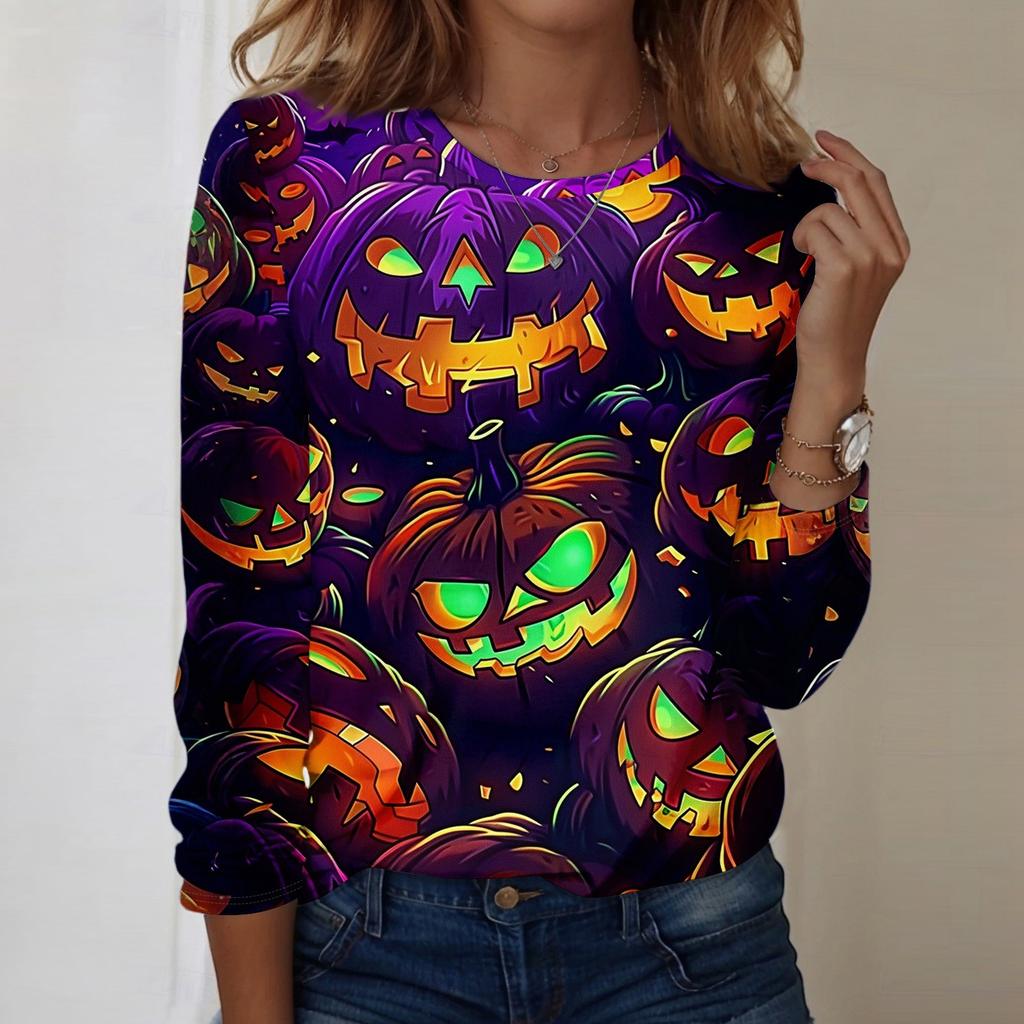 Women's Halloween Printed Round-neck Loose Long-sleeved Top