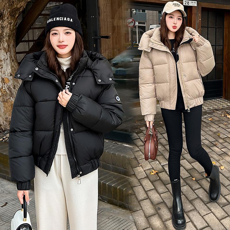 2025 winter new new hooded cotton jacket short warm sleeve label jacket