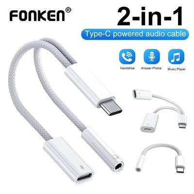 FONKEN 2-in-1 geflochtenes Typ-C-Lade-Audio-Adapterkabel, USB-C auf Typ-C/3,5 mm/iOS-Kopfhörer-Konverter, geeignet für IPh 15 Android-Telefon