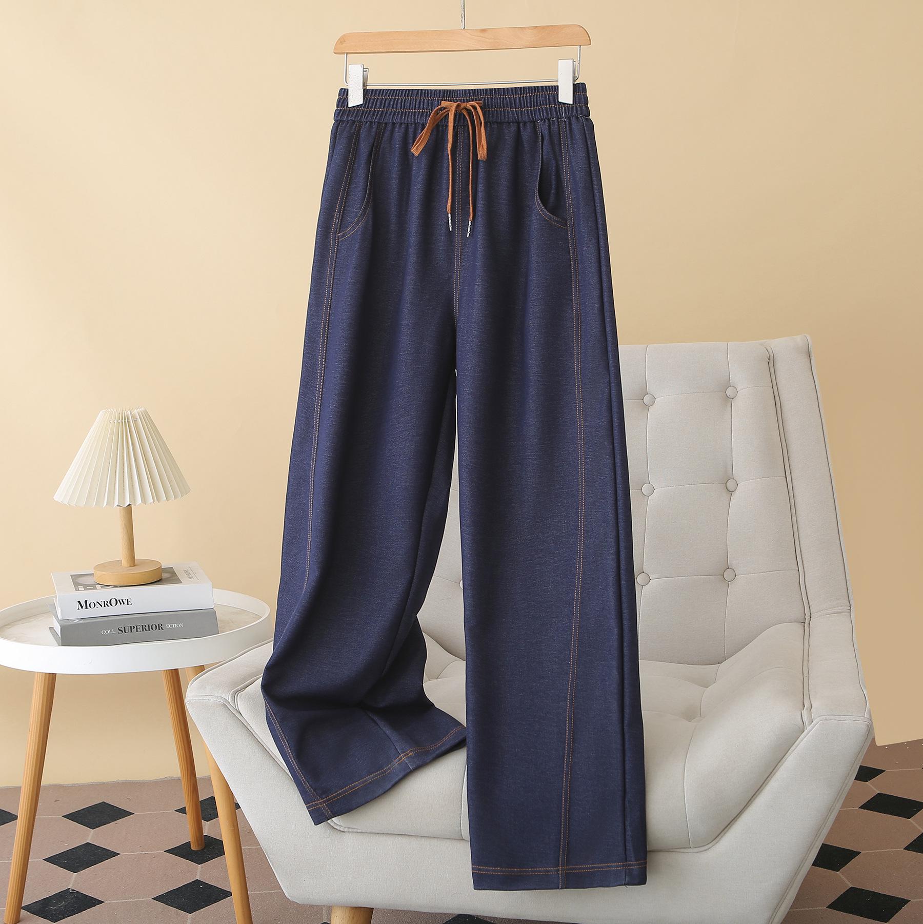 

2026 Spring/Summer Plus Size Tencel Denim High-Waisted Women s Slimming Contrast Stitching Curved Leg Pants 6006 3XL синий