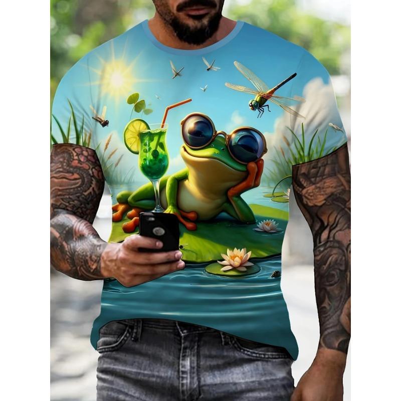 Cartoon Animal Frogs Pattern 3d Printed T-Shirts Casual Round Neck Short Sleeved Men's T-shirts