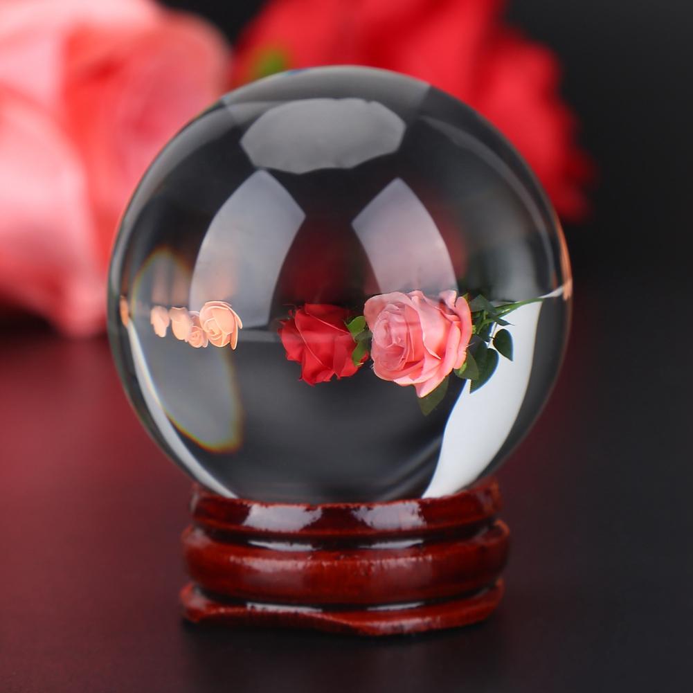 1PC 50MM Artificial Quartz Crystal Ball Transparent Sphere Home Decoration   Wooden Stand