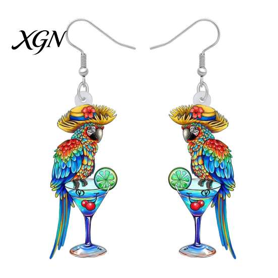 Fun Halloween Costume Jewelry 1 Pair Cute Acrylic Parrot Earrings, Tropical Animal Dangle Double Sided Full Color Earrings for Women, Summer