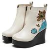 Fashion GKTINOO Handmade Boots For Women Genuine Leather Ankle Shoes Embroidery Vintage Platform Women Shoes Round Toes Wedges Boots