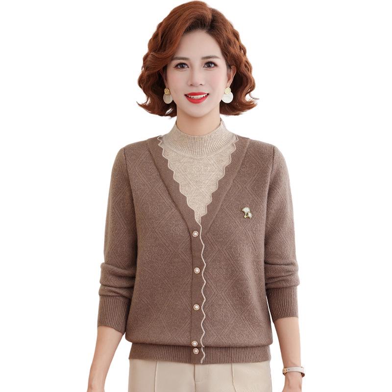 Mom's 2025 Winter Two-Piece Style Plus Velvet Sweater for Middle-Aged & Elderly Women - Thickened Autumn/Winter Velvet Base Layer Shirt