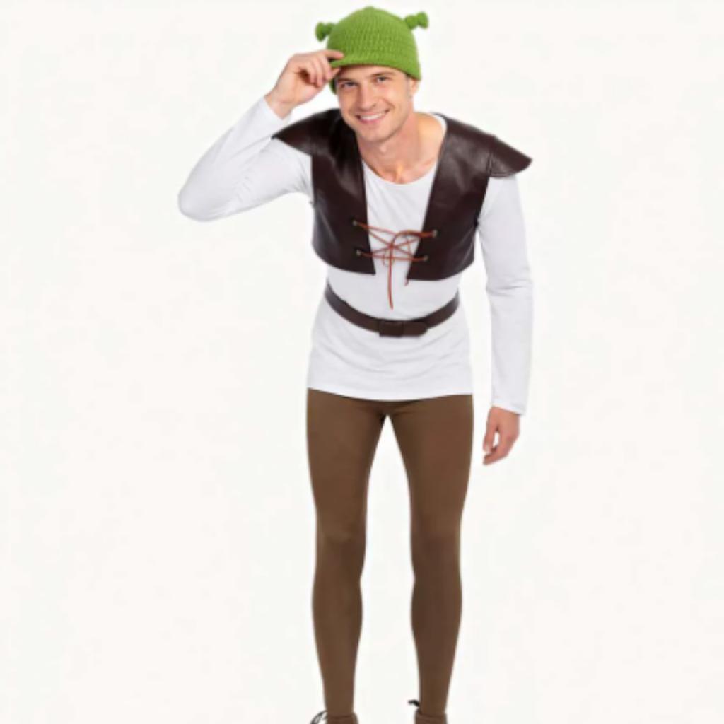 Monster Shrek Cosplay Costume Shrek Cosplay Halloween Shrek Cosplay Costumes Green Hat Shrek Top Leather Vest Pants for Men