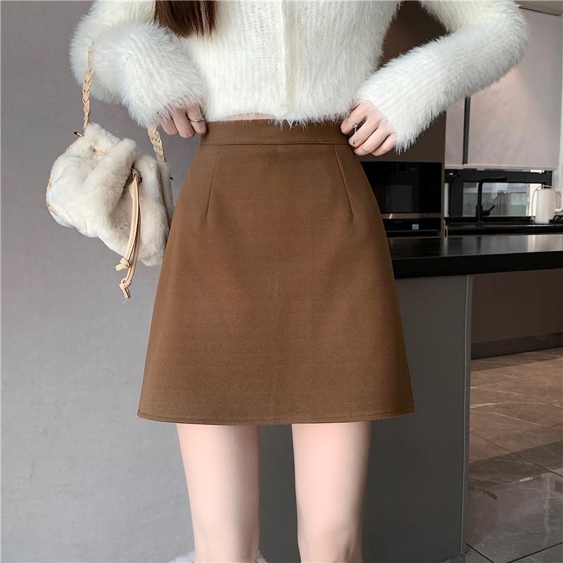 

Single Color Woolen Skirt for Women In Autumn and Winter Latest A-line Short High-waist Straight Arm Wrap Skirt High Quality Practical Daily Use S