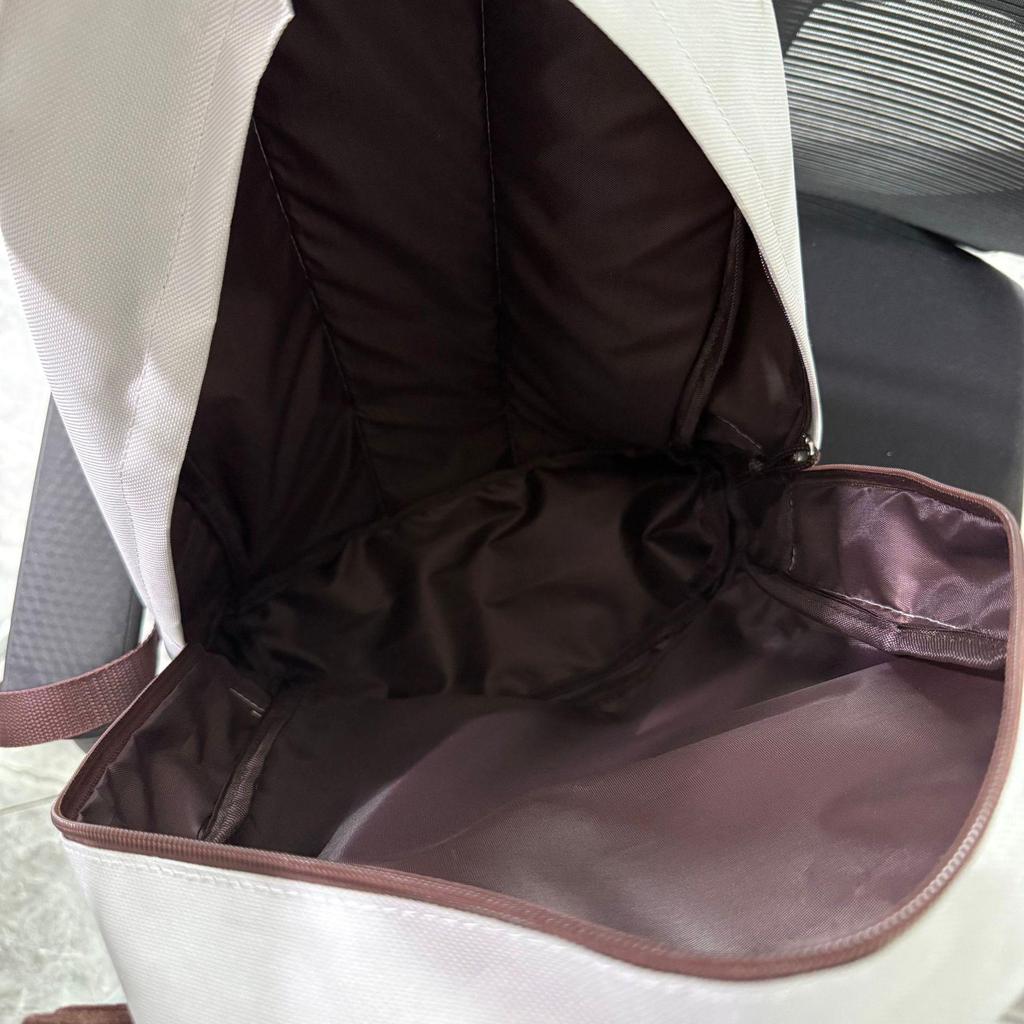 Double Shoulder Cartoon Cat & Bear Canvas Backpack - Cute, Large Capacity, Soft Brown & Milk White for Students