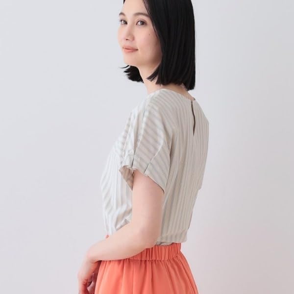 INDIVI Washable Striped Tucked Sleeve Blouse Beige Size 38 Spring Women's (12712402), (352cm), (M), Shirt/Blouse