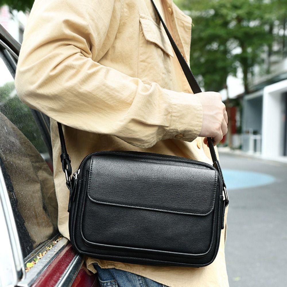 PU Leather Crossbody Bag Men Casual Mobile Phone Bag Fashion Shoulder Bag Men  School