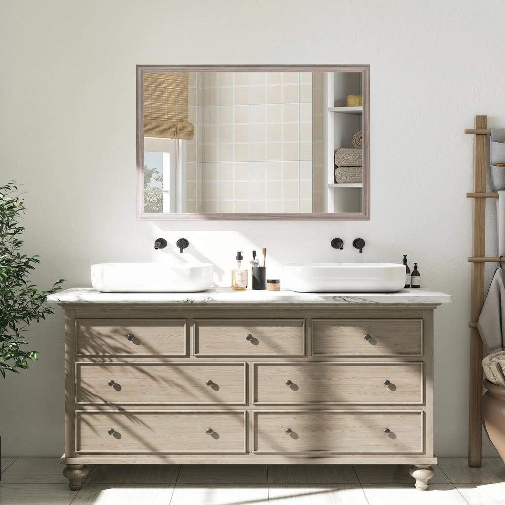 Wall Bathroom Mirror, 50 X 70 Cm Wall-Mounted Mirror for Living Room, Bedroom, Hallway, Grey