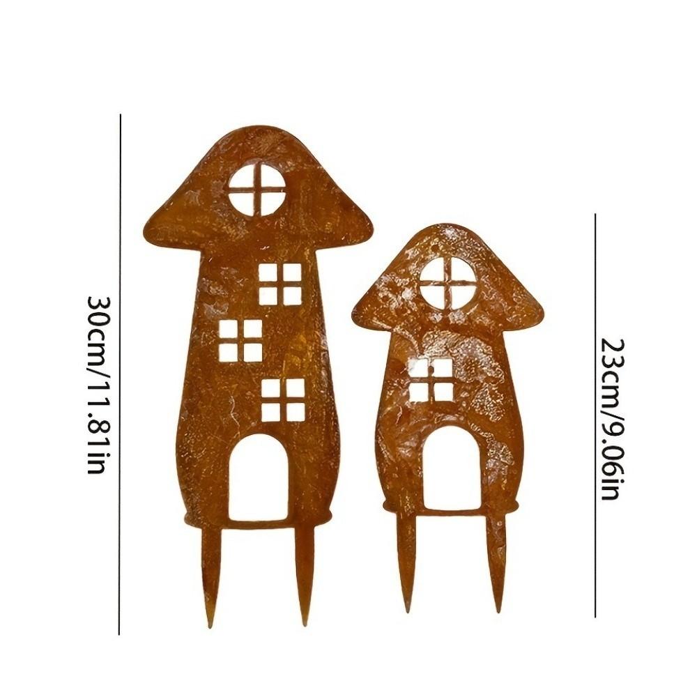 Mushroom House-Shaped Mushroom Garden Inserts Metal Rusty Mushroom Plaque  Courtyard Balcony