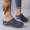 Women's Wide Width Platform Mule Slippers - Wedge Sole Closed Toe Slides for Summer, Suede Rocking Sole House Shoes