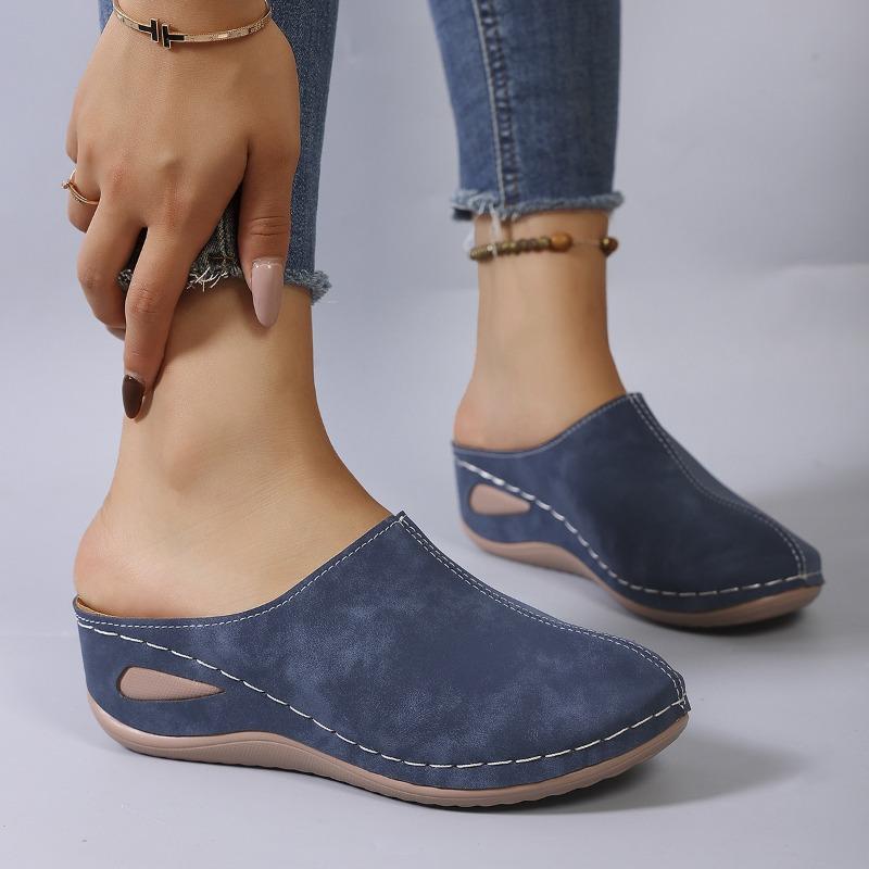 Women's Wide Width Platform Mule Slippers - Wedge Sole Closed Toe Slides for Summer, Suede Rocking Sole House Shoes