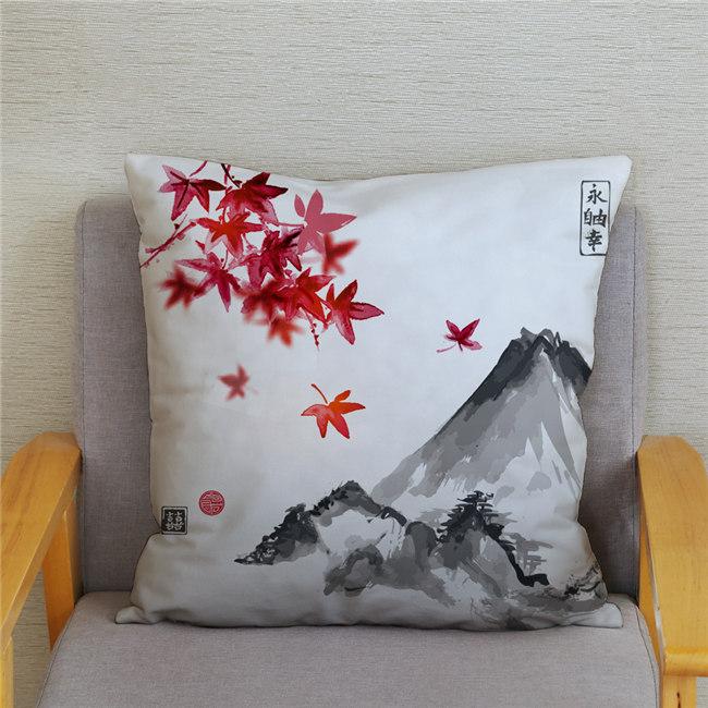 45*45 Classical Ink Landscape Printing Pattern Cushion Cover Home Living Room Sofa Decoration Square Pillow Case
